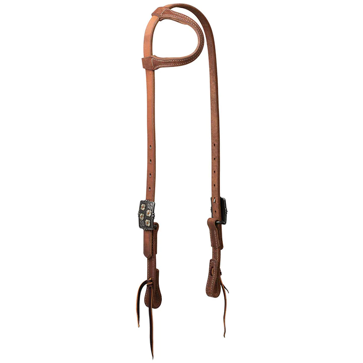 **Weaver Protack Single Ear Headstall w/Designer Hardware - Silver Flower