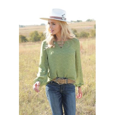 **Cruel Girl Womens LS Print Blouse  Green** FINAL SALE