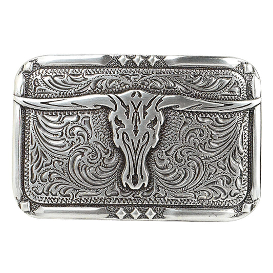 Crumrine Rectangle Vintage Longhorn Skull Buckle - Silver