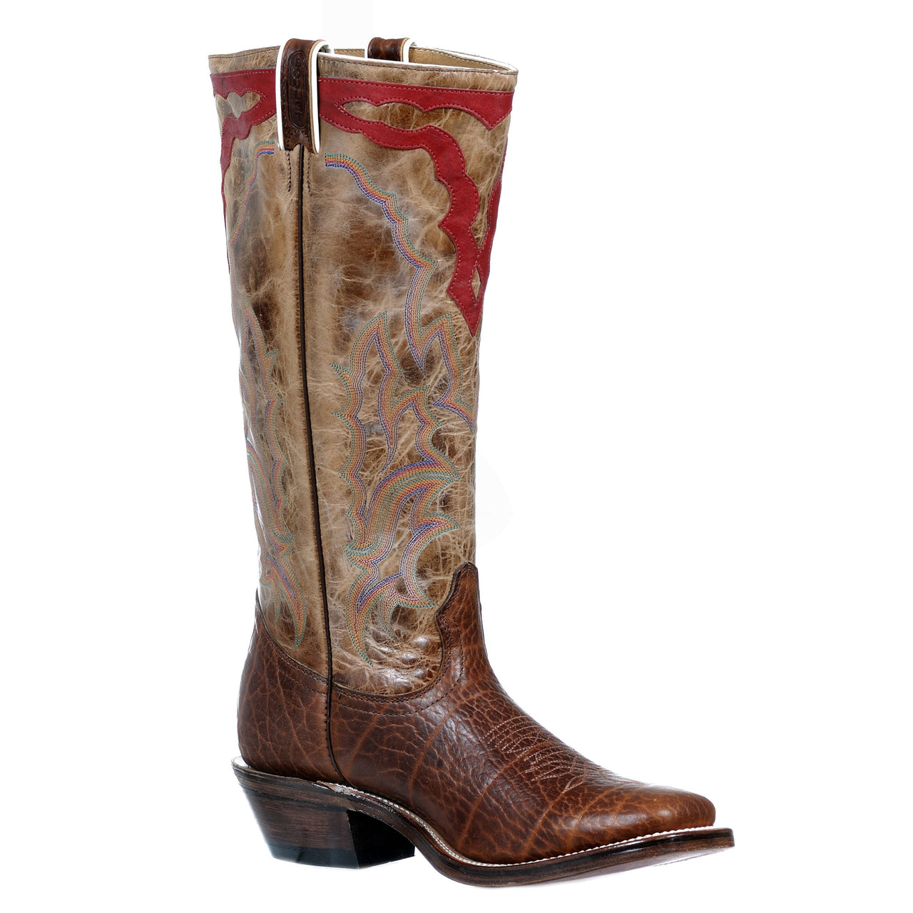 Boulet Men's Wide Square Toe Western Boots - Cognac Pent Shoulder/Deerlite Butterscotch & Red