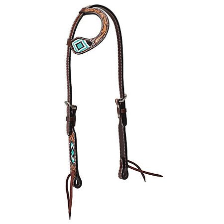 Weaver Leather Turquoise Cross Turquoise Beaded Sliding Ear Headstall, 5/8"