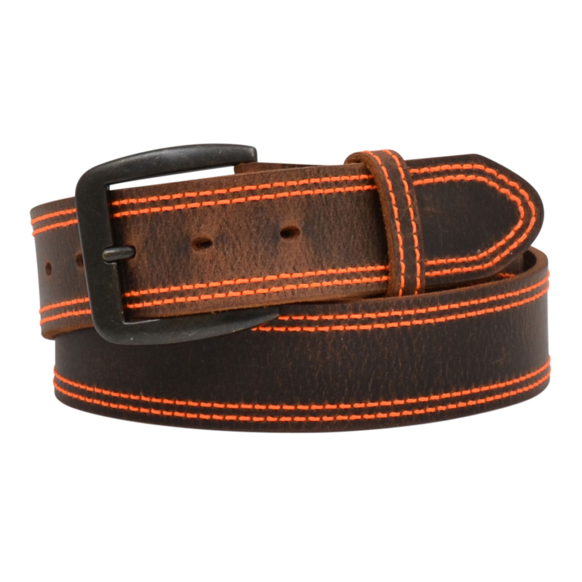 **3D Mens Distressed Orange Stitched Belt - Brown