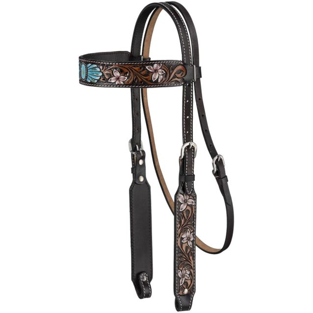 Silver Royal Faux Turquoise Stone & Flowers Browband Headstall
