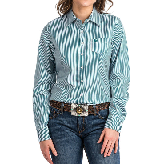 Cinch Women's Long Sleeve Shirt - Teal Stripe