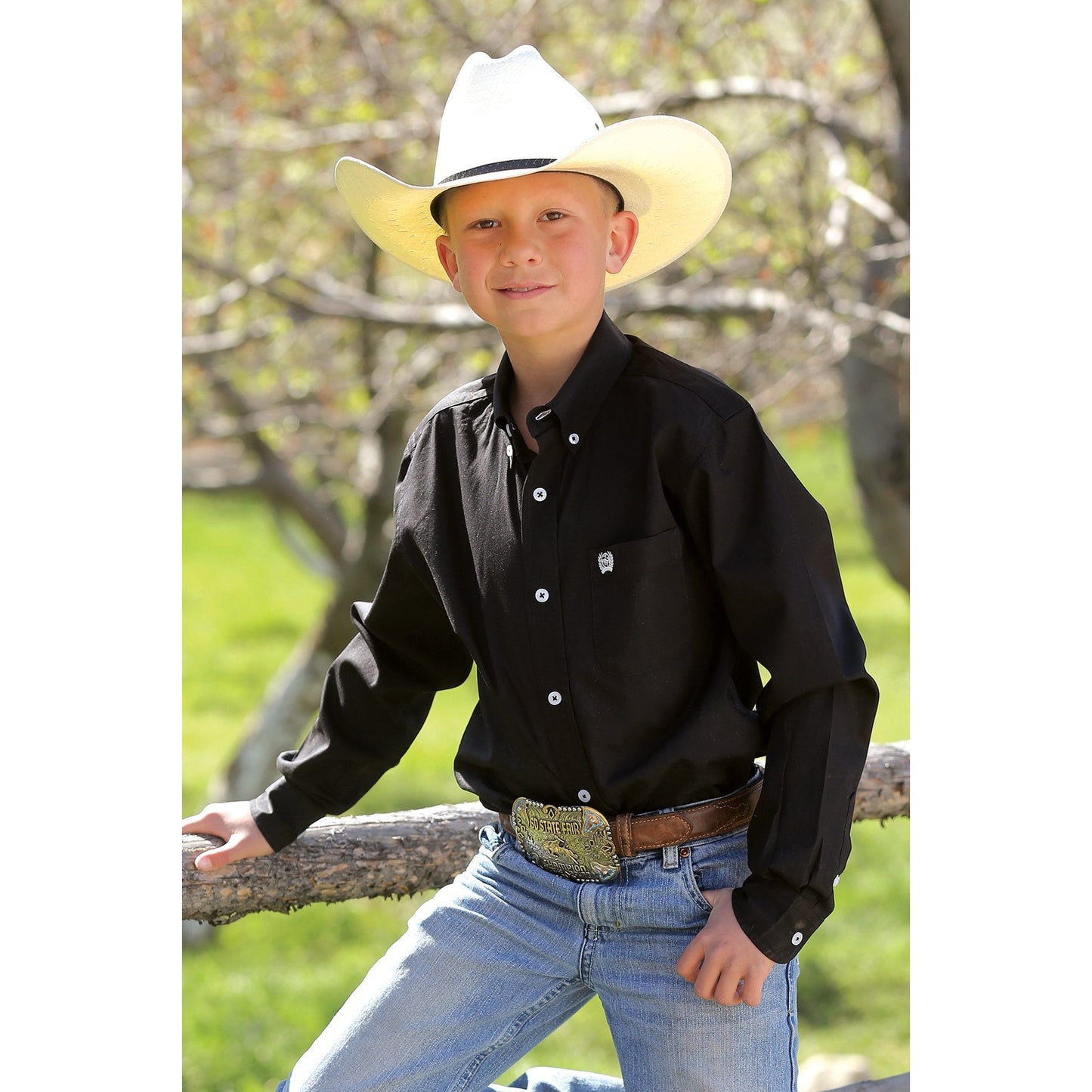Cinch Boy's Classic Fit Solid Button-Down Long Sleeve Shirt - Black
