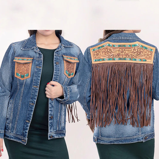 American Darling Denim Jacket w/Leather & Fringe Accents