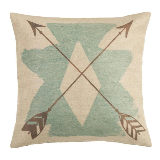 HiEnd Accents Burlap Turquoise Aztec Pillow, 18x18