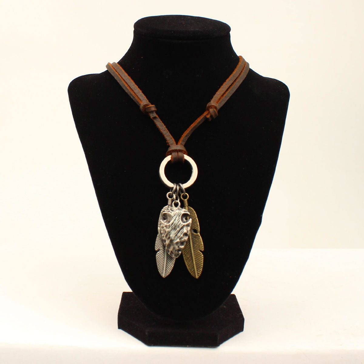 Twister 2 Men's Feather & Arrowhead Adjustable Necklace - Brown w/Silver & Brass