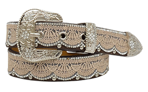 Angel Ranch Girl's Lace & Beaded Overlay Belt - Brown w/Tan Lace