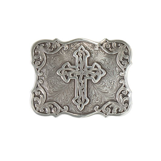 Blazin Roxx Rectangle Cross Filigree Buckle - Silver