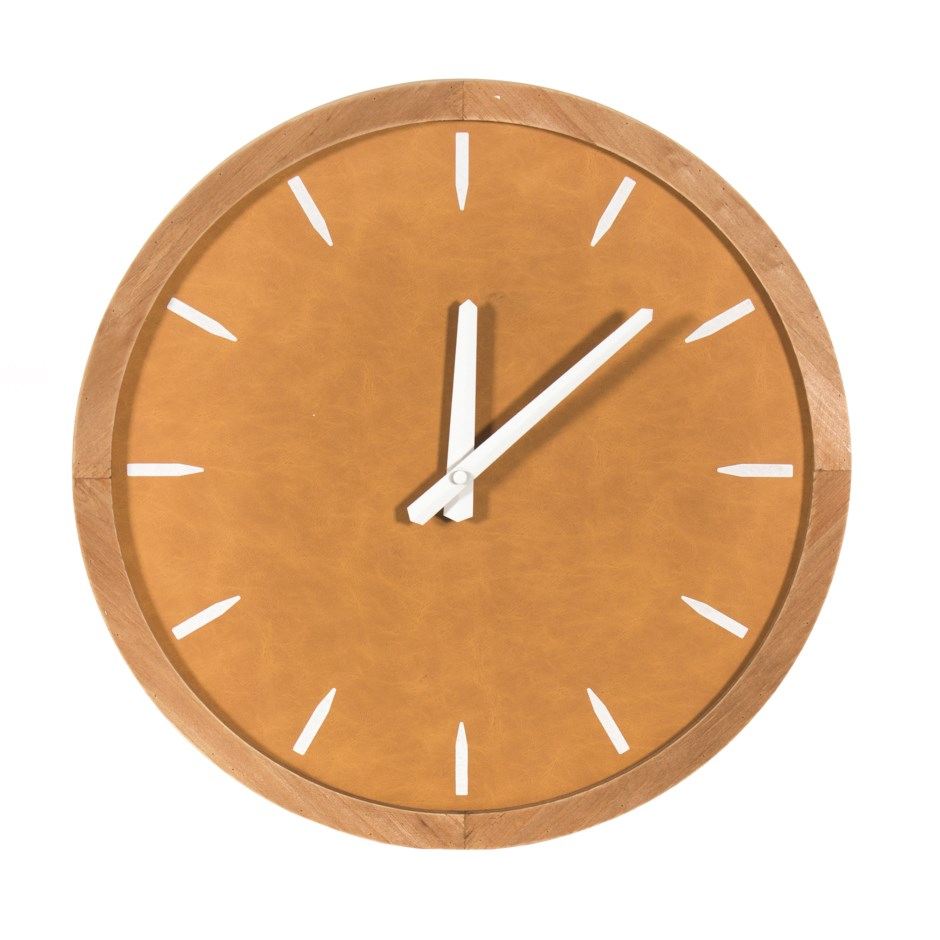 Wall Clock  Tan Leather