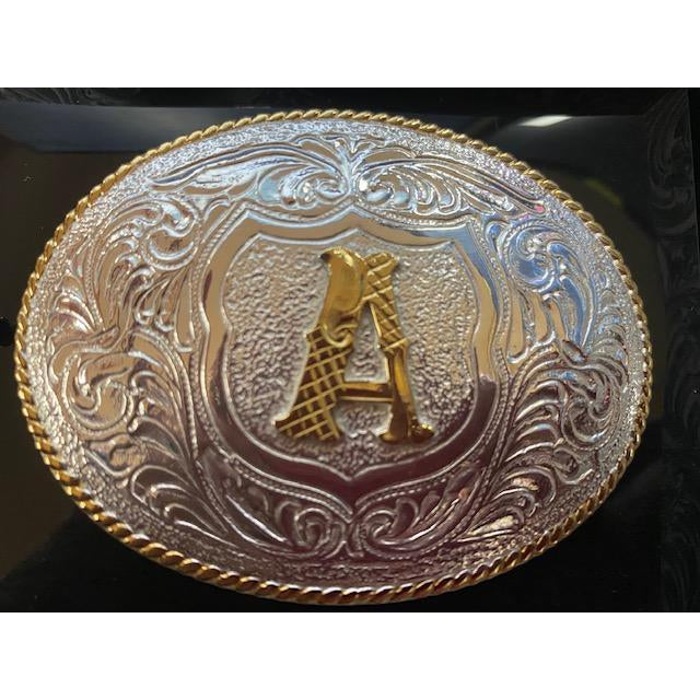 Crumrine Youth Gold Rope Edge Buckle - Gold Initial Motif