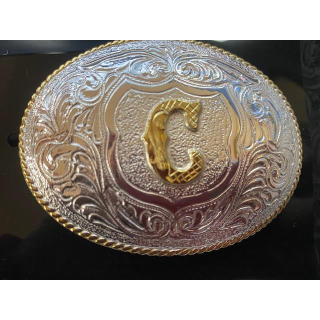 Crumrine Youth Gold Rope Edge Buckle - Gold Initial Motif