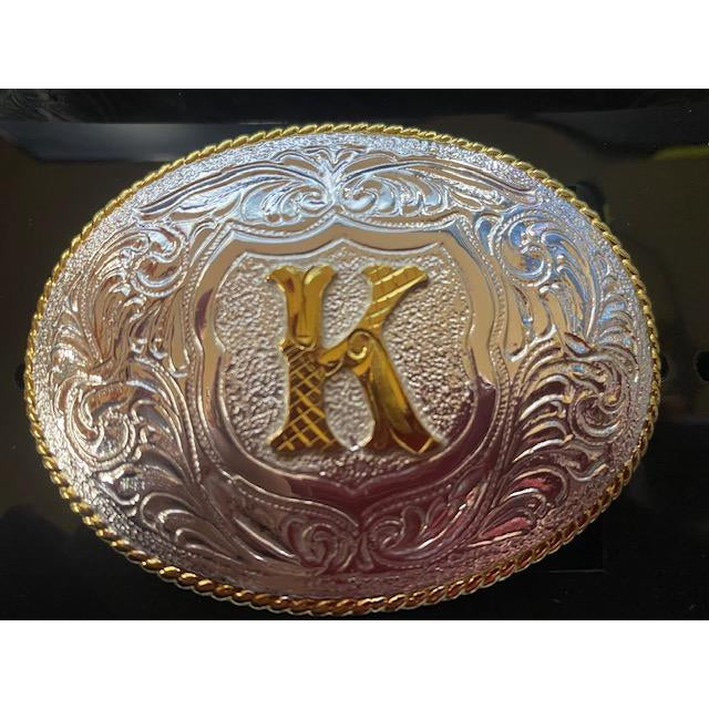 Crumrine Youth Gold Rope Edge Buckle - Gold Initial Motif