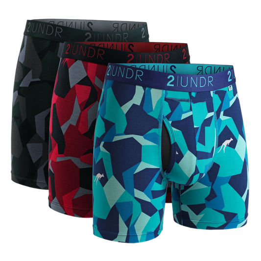 2UNDR Men's 3-Pack Swing Shift 6" Boxer Briefs - Patterned