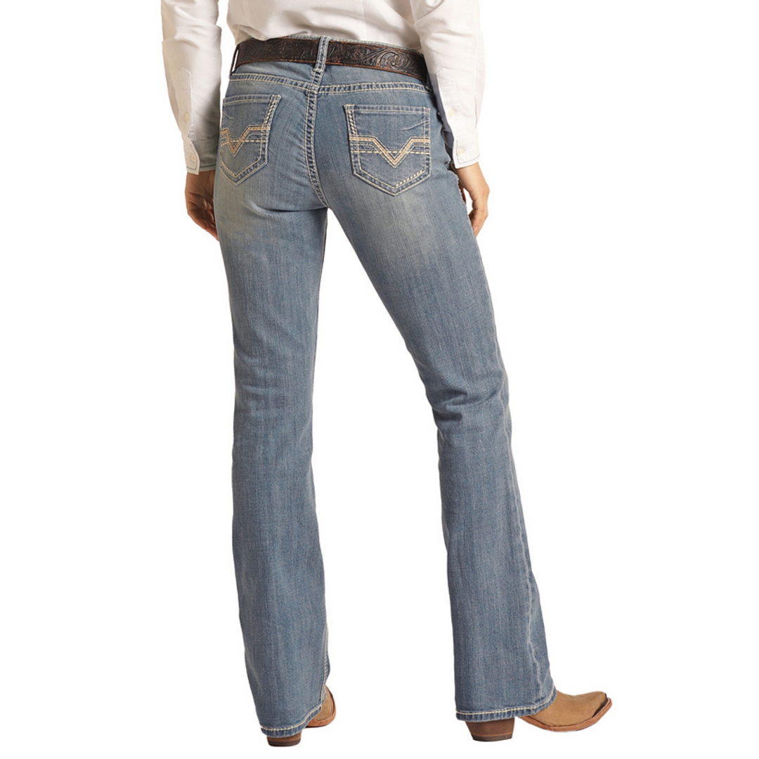 Rock &amp; Roll Womens Mid Rise Stitch Bootcut Riding Jeans - Medium Vintage