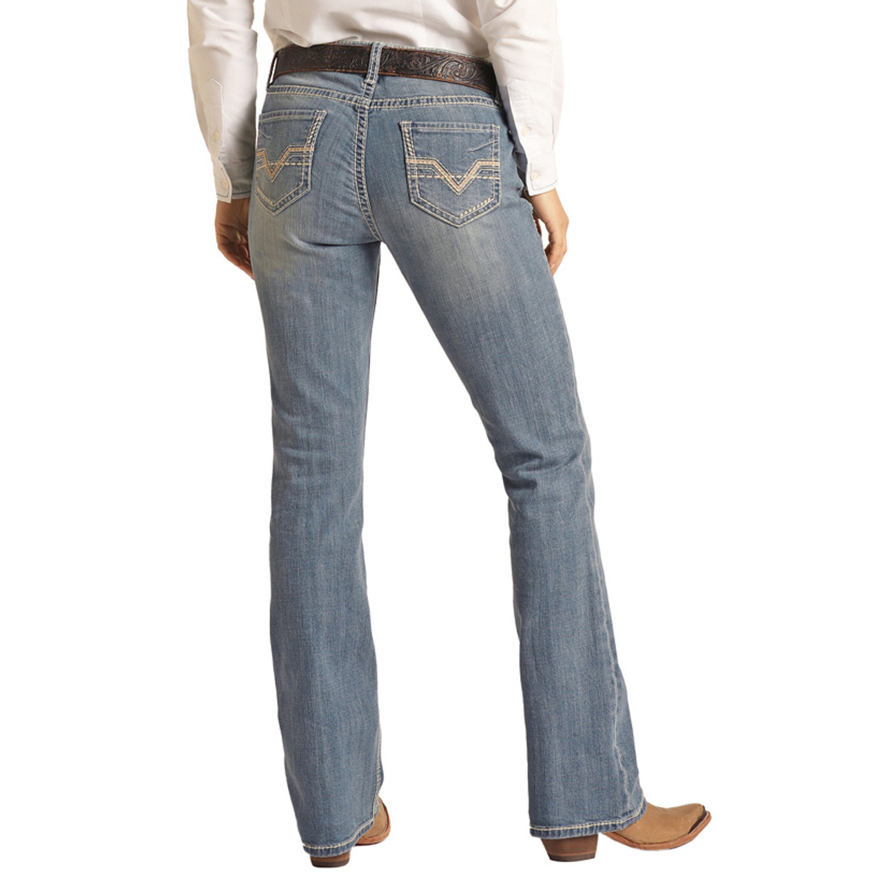 Rock & Roll Womens Mid Rise Stitch Bootcut Riding Jeans - Medium Vintage