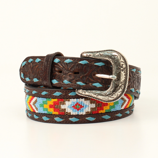 Nocona Women's Belt - Buck Lacing Beaded Pattern Brown