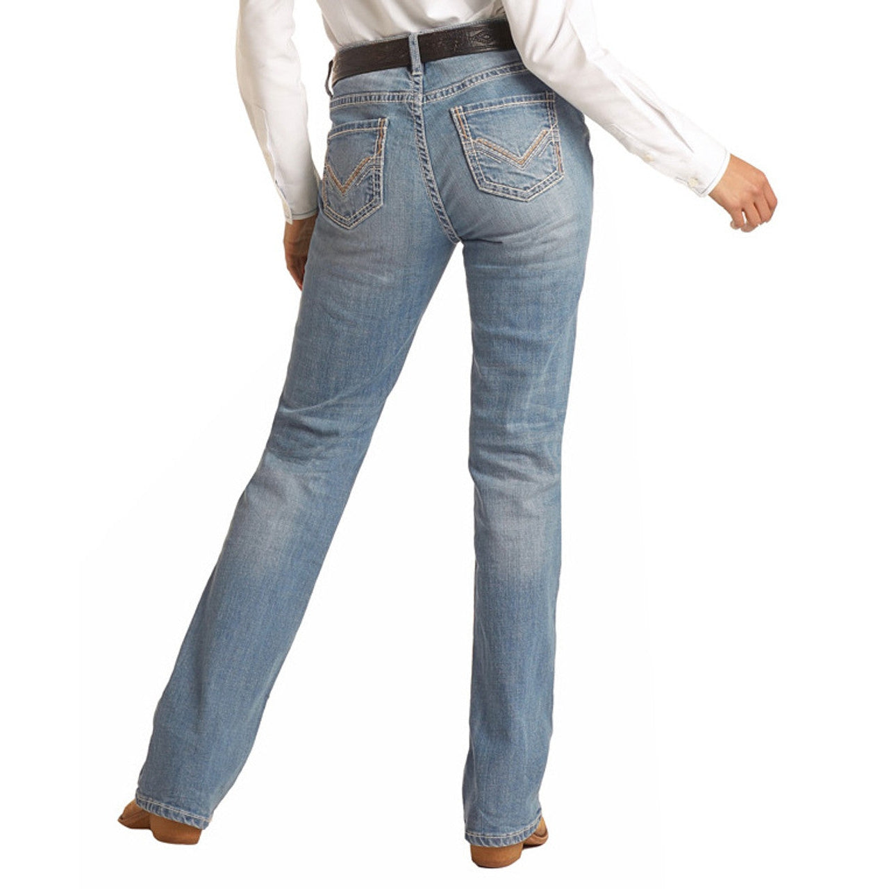 **Rock & Roll Mid Rise Stretch Light Wash Bootcut Riding Jeans