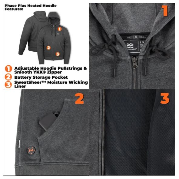 **FieldSheer Phase Plus Hoodie Hoodie Mens 7.4V  Dark Grey