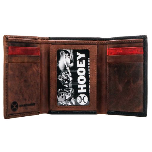 Chapawee Laser Cut Aztec Print Leather Trifold Wallet w/Black Red Ivory Inlay & Hooey Logo