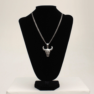 Twisted Men's 22" Bull Skull Head Necklace - Silver