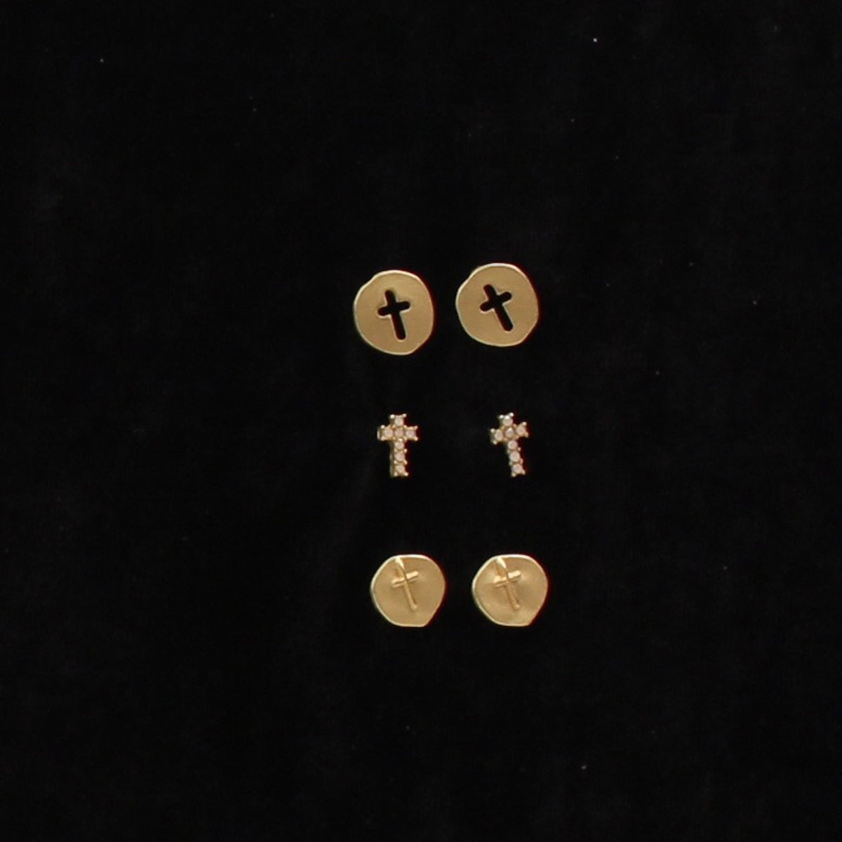 Blazin Roxx Set of 3 Earring Set - Gold Cross Studs