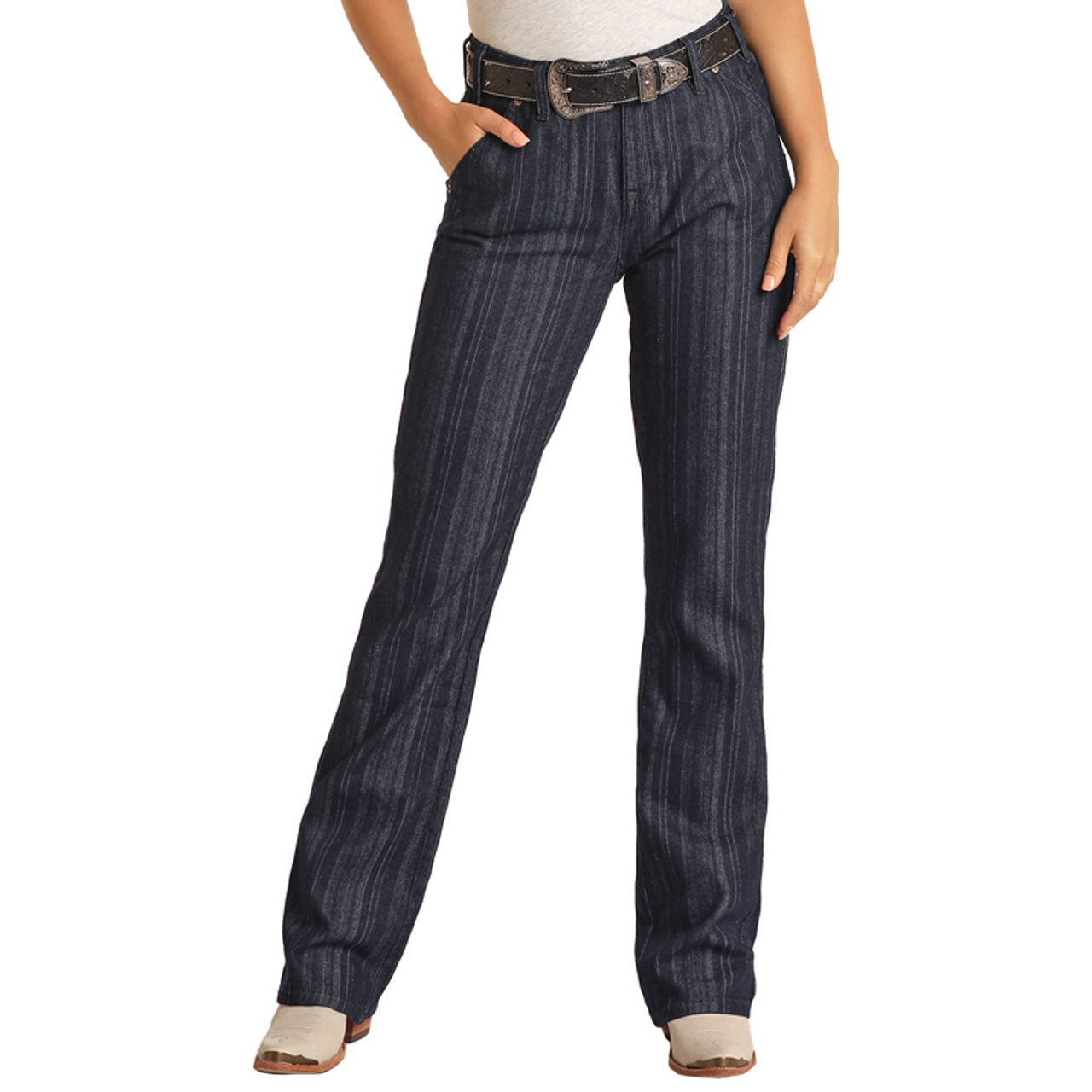 Hooey Women's Jaquard Stripe High Rise Bootcut Jeans - Medium Wash - Irvine Tack & Western Wear