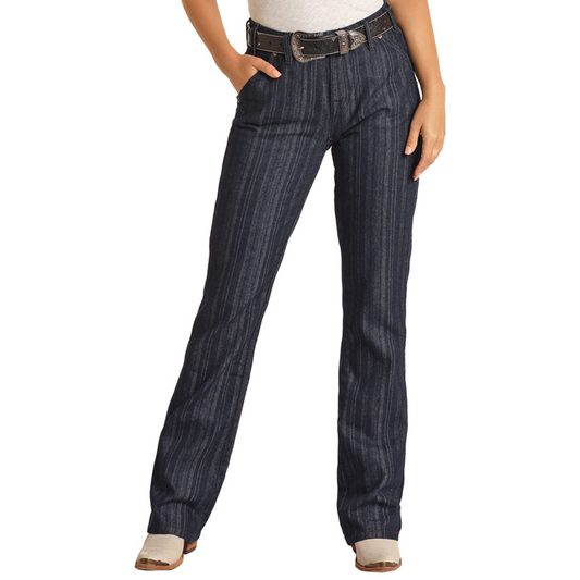 Hooey Women's Jaquard Stripe High Rise Bootcut Jeans - Medium Wash