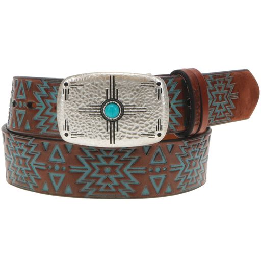 Hooey Women's Dakota Belt - Brown/Turquoise w/Aztec