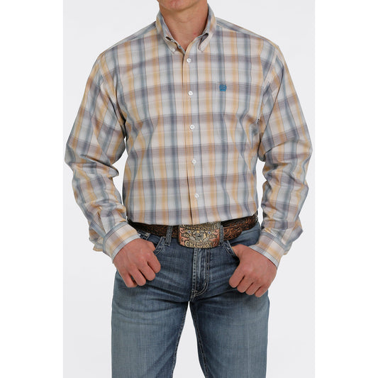 Cinch Men's LS Plaid White Shirt