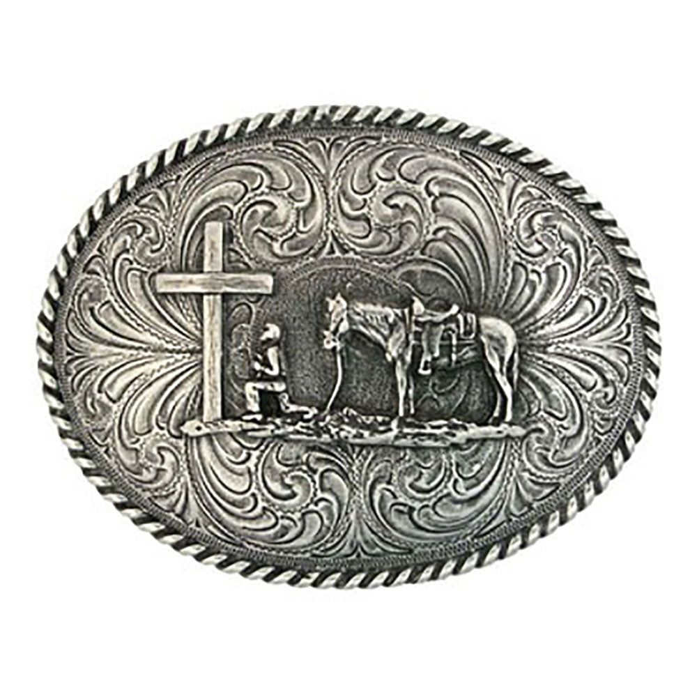 Montana Silversmiths Cowboy kneeling At Cross -Antique Silver