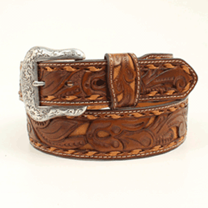 Nocona Men's Pierced Leather Belt - Brown/Tan