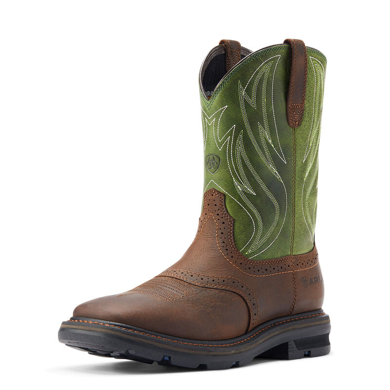 Ariat Men's Sierra Shock Shield Western Boots - Dark Brown/Grass Green