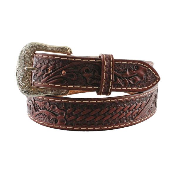Twisted X Belt - Basketweave Floral Tooling - Saddle Tan - Irvine Tack & Western Wear