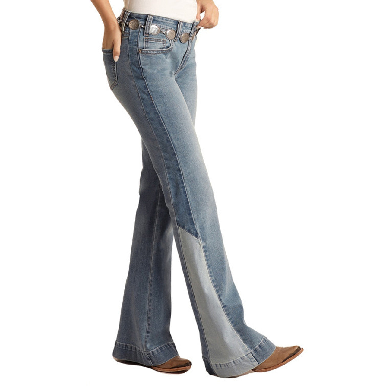Rock & Roll Womens Patch Dye Mid Rise Jeans