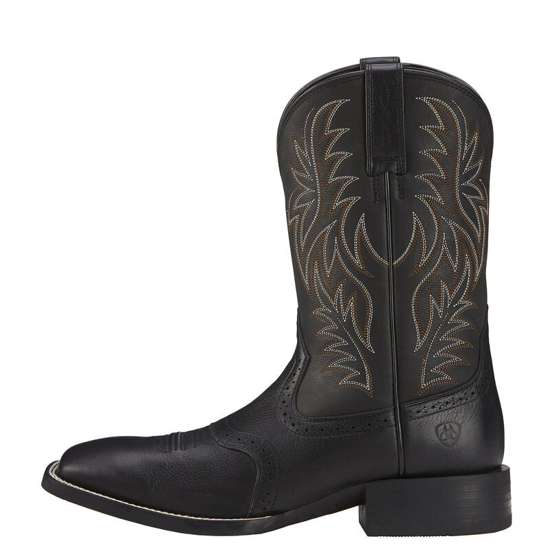 Ariat Men's Sport Wide Square Toe Western Boots - Black Deertan