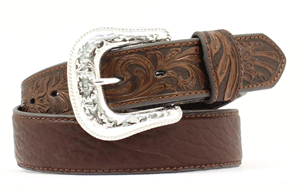 Nocona Mens Belt - Brown Bullhide w/Tooled Tabs - Irvine Tack & Western Wear