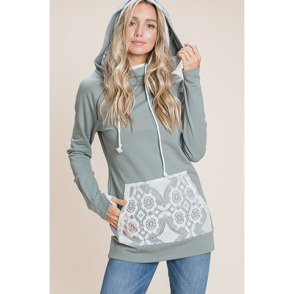 Vanilla Bay Solid Knit & Lace Hoodie