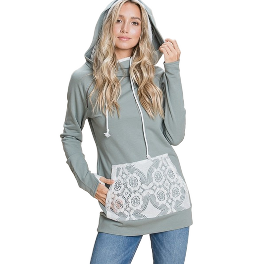 Vanilla Bay Solid Knit & Lace Hoodie