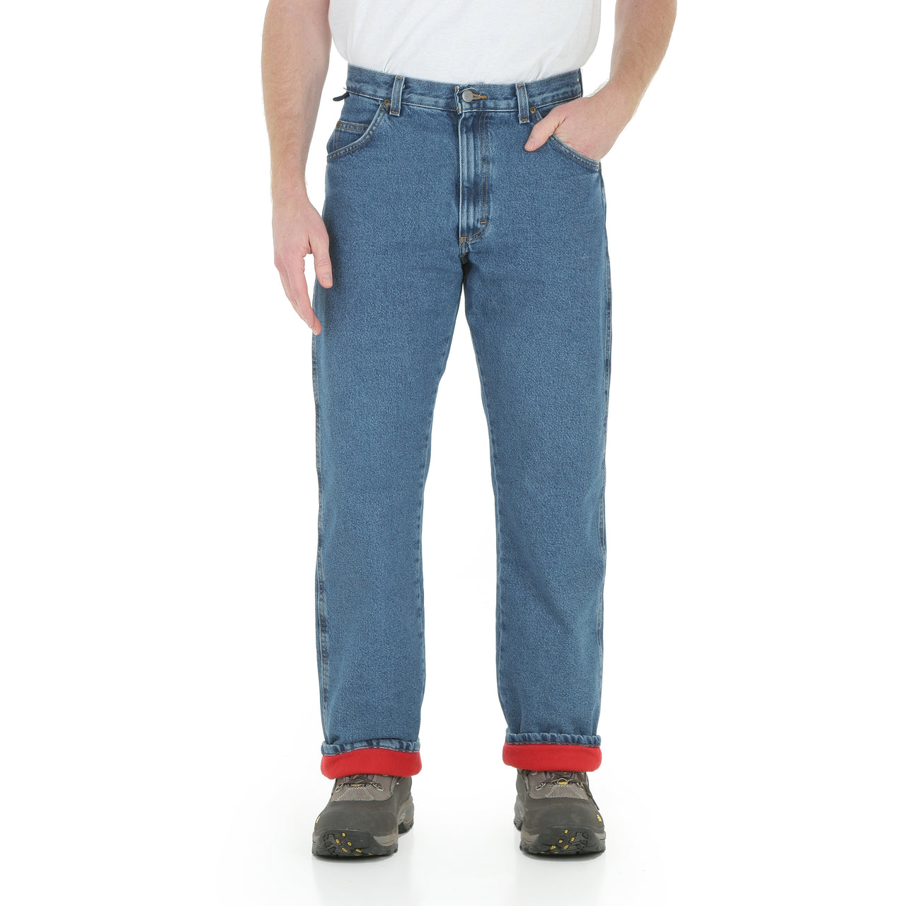 Wrangler Rugged Wear Thermal Men's Jeans - Stonewashed Denim w Red Lining