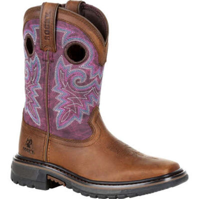 Rocky Kids Brown 8" Western Boot Brown and Purple
