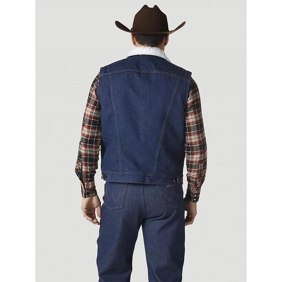 Wrangler Men's Sherpa Lined Denim Vest - Prewashed