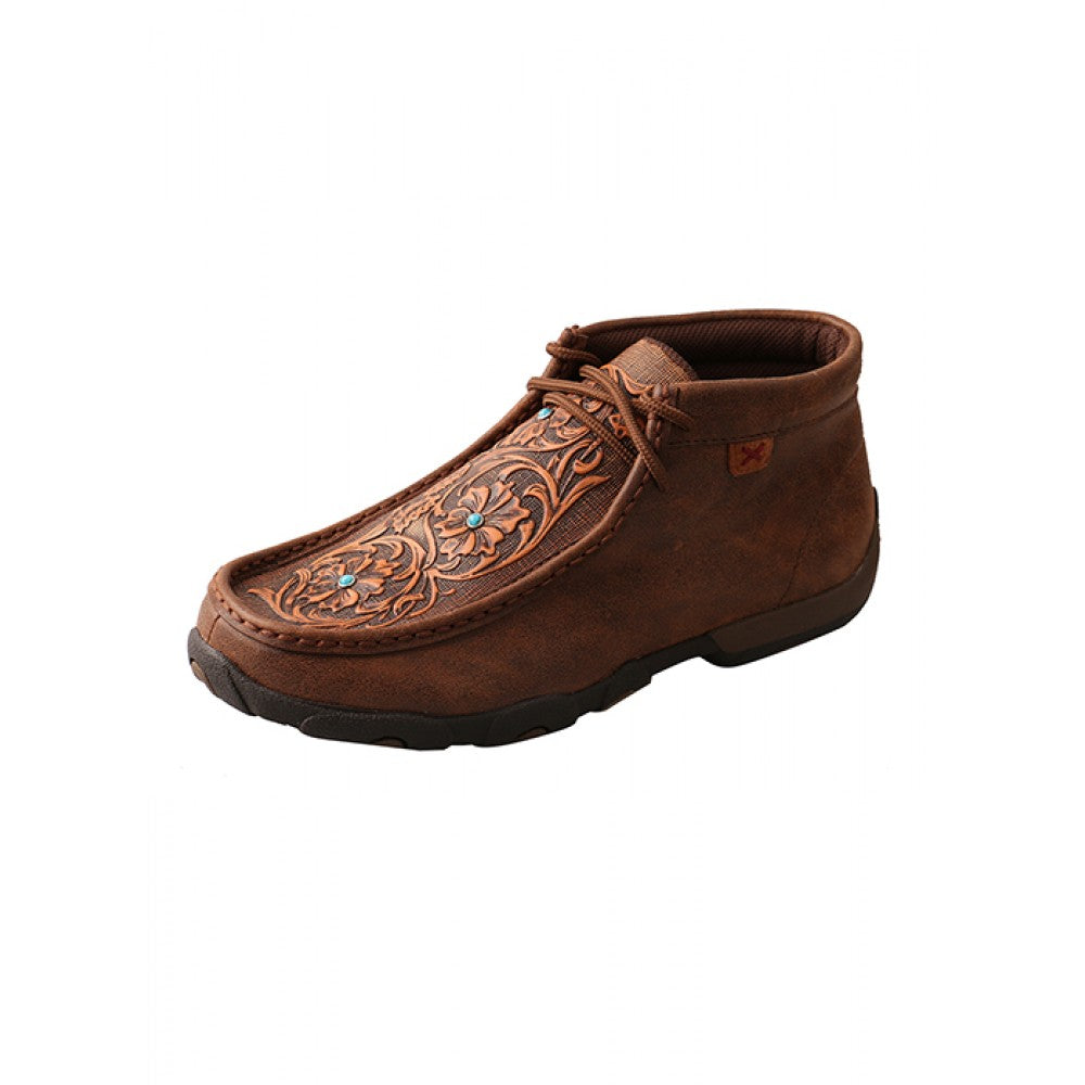 Twisted X Women's Driving Moccasin - Brown/Tooled Flowers