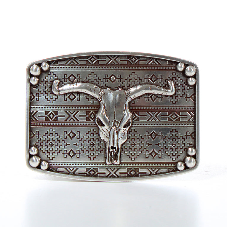 Nocona Men's Rectangle Bull Skull Buckle - Silver