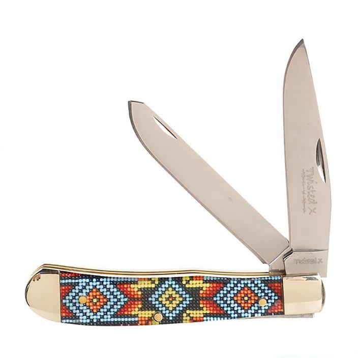 Twisted X Beaded Design Trapper Knife - Black/Blue/Red/Yellow