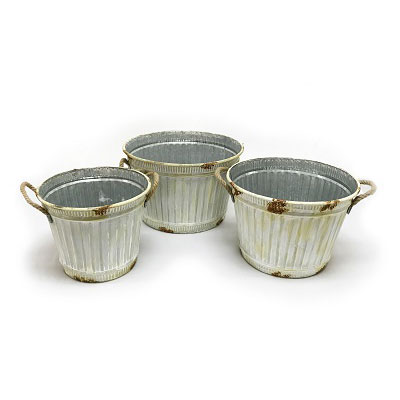 Set of 3 Corrugated Tin Planter Buckets