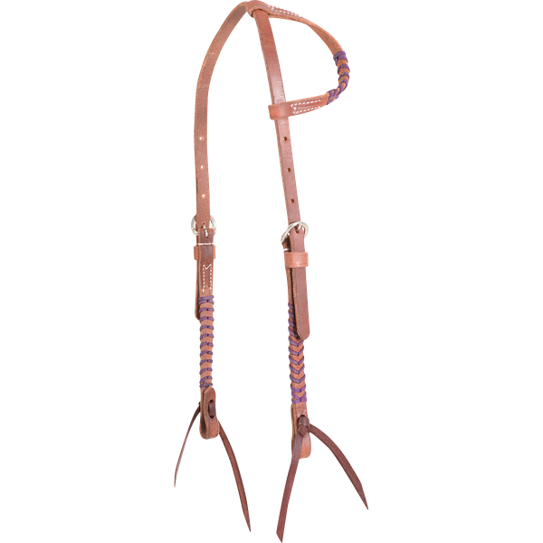 Headstall Single Ear 5/8" Colored Lace Purple SS Buckles Leather Ties