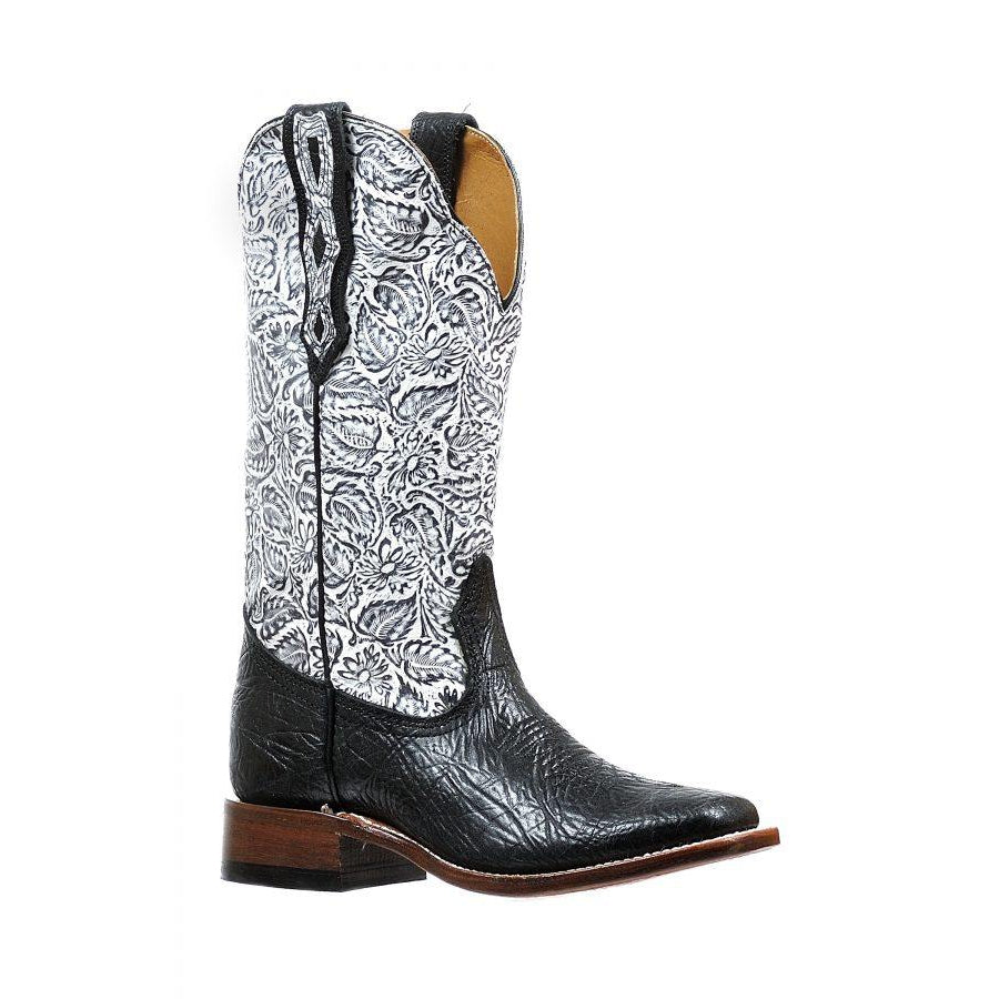 Boulet Women's Wide Square Toe Western Boots - Shoulder Black/Louisiana Daisy Black/White