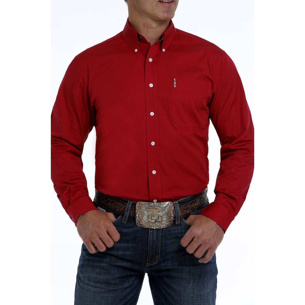Cinch Mens LS Solid Modern Western Shirt - Red